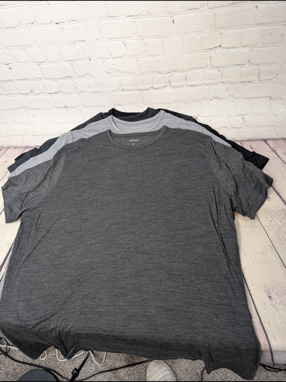 Mens Short Sleeve Crew Tees - Charcoal, Light and Dark Gray, & Black - Bundle